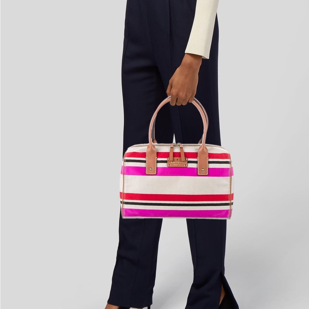 🌺 Kate Spade New York Oak Island Kaleigh Satchel Bag – Striped Canvas - Picture 6 of 10